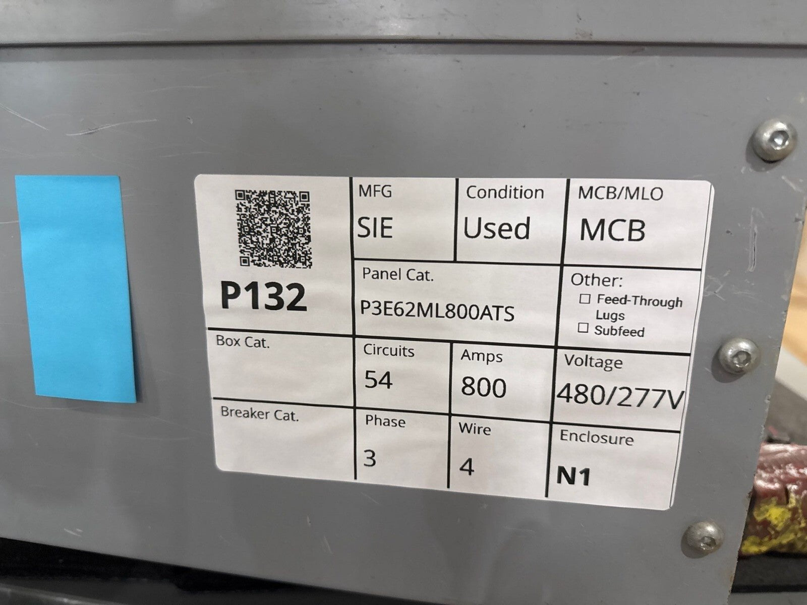 Siemens P3E62ML800ATS P3 Panelboard 800A 480/277V 3PH 4W 54 Cir 800 Amp Panel Used