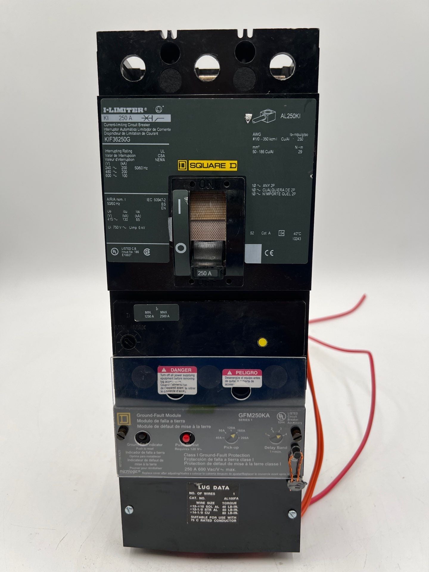 Square D KIF36250G Circuit Breaker 250A 600V 3P 250 Amp Ground Fault GFM250KA Used