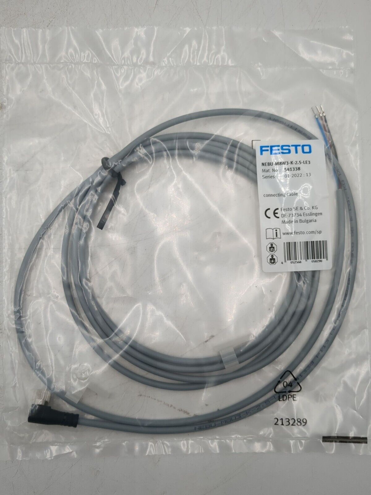 Festo NEBU-M8W3-K-2.5-LE3 New