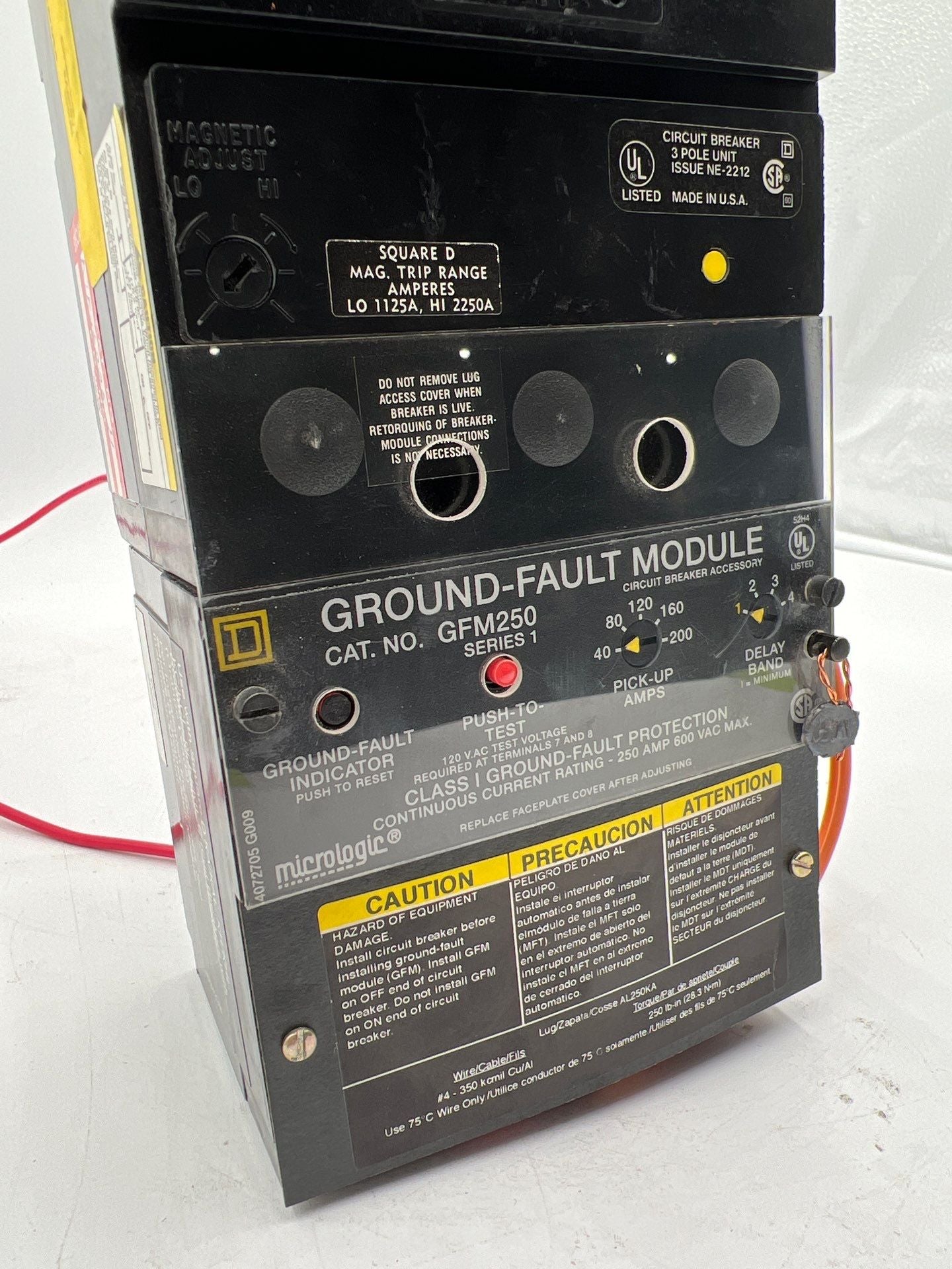 SQD KIF36225G Circuit Breaker 225A 600V 3P 225 Amp Ground Fault GFM250 Used