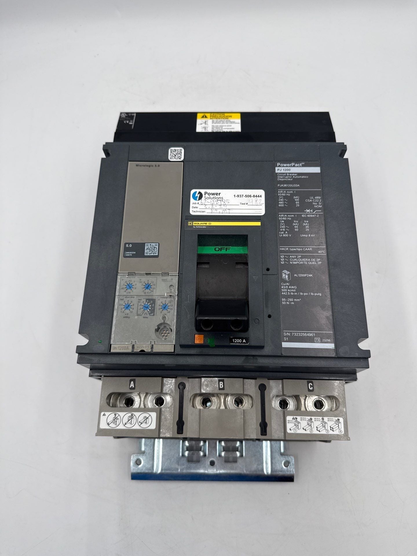 Square D PJA36120U33A I-Line Circuit Breaker 1200A 3P 600V PowerPact PJA 1200 Amp Used