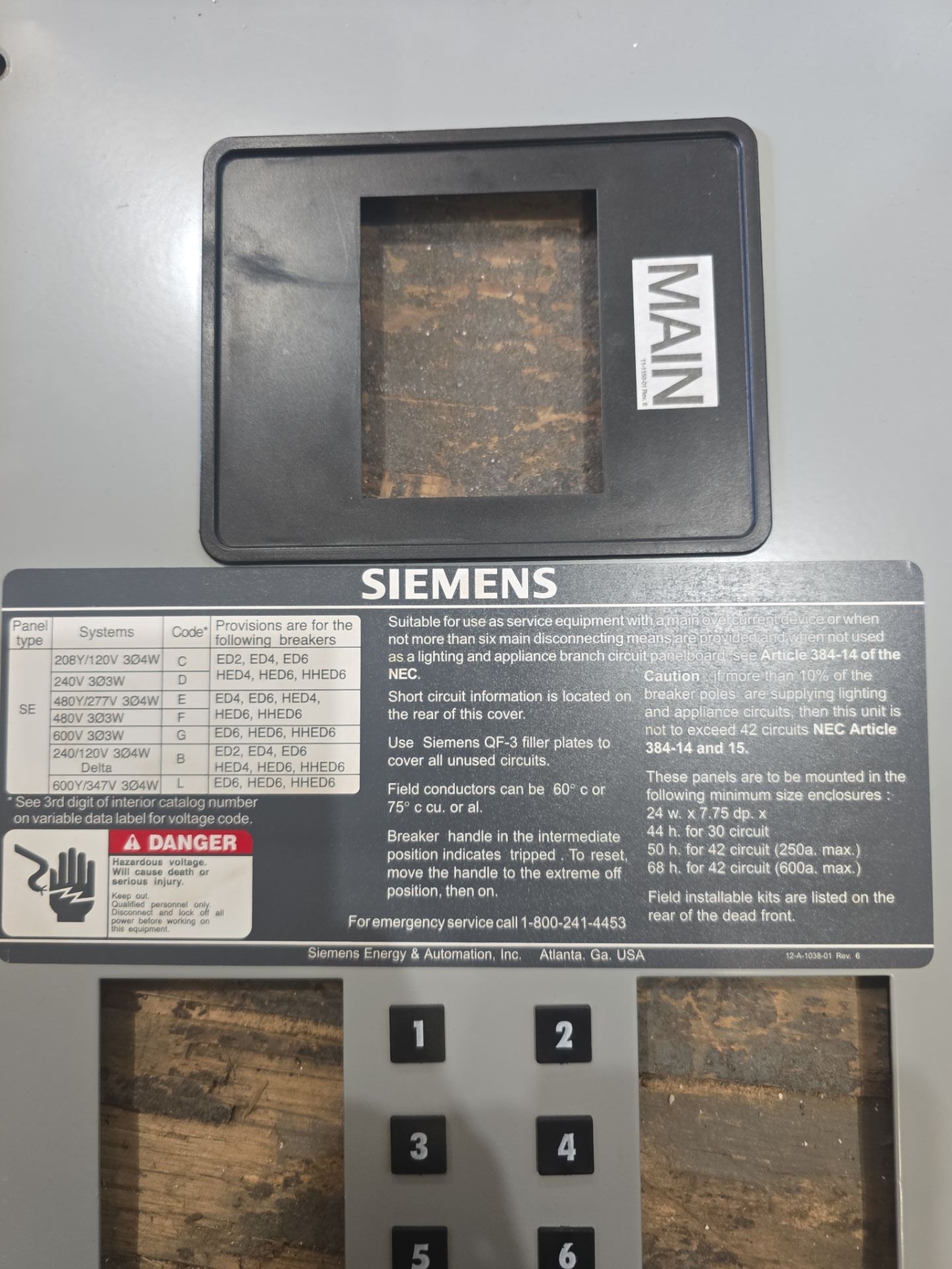 Siemens SE SEE30E6100ATS Panelboard 100A 480/277V 3PH 4W MCB 100 Amp Panel 30Cir Used