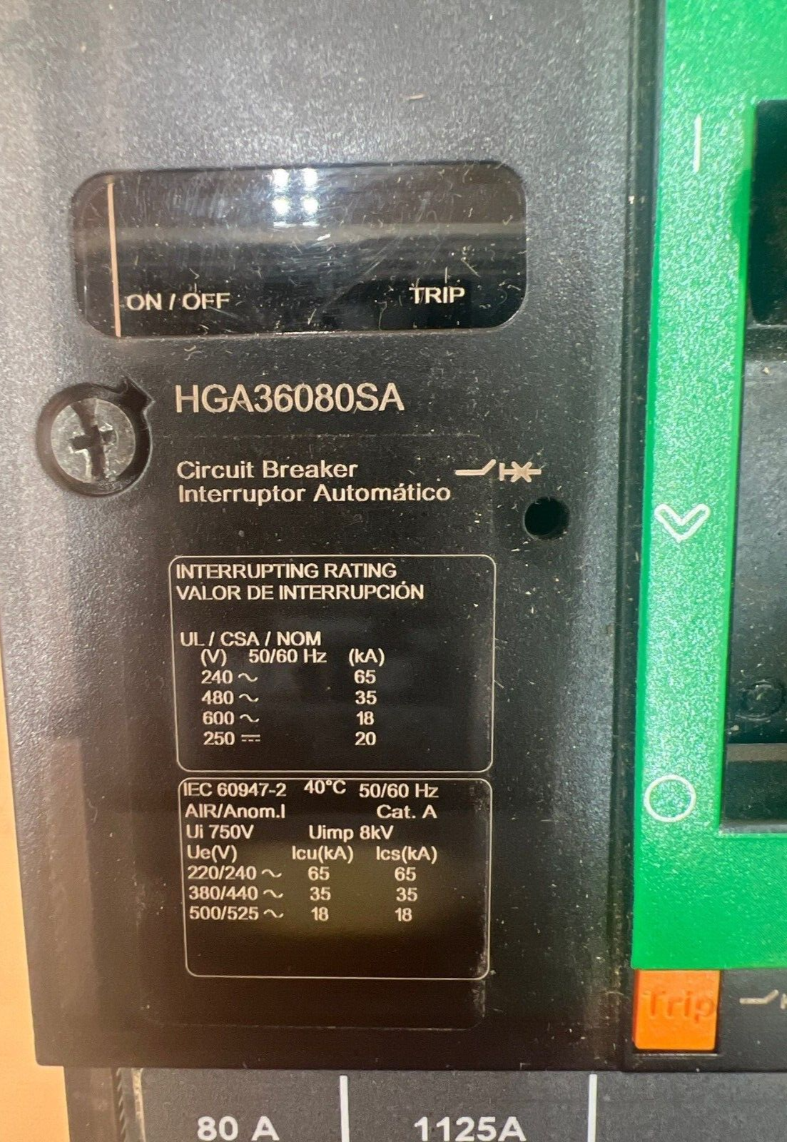 Square D HGA36080SA Used