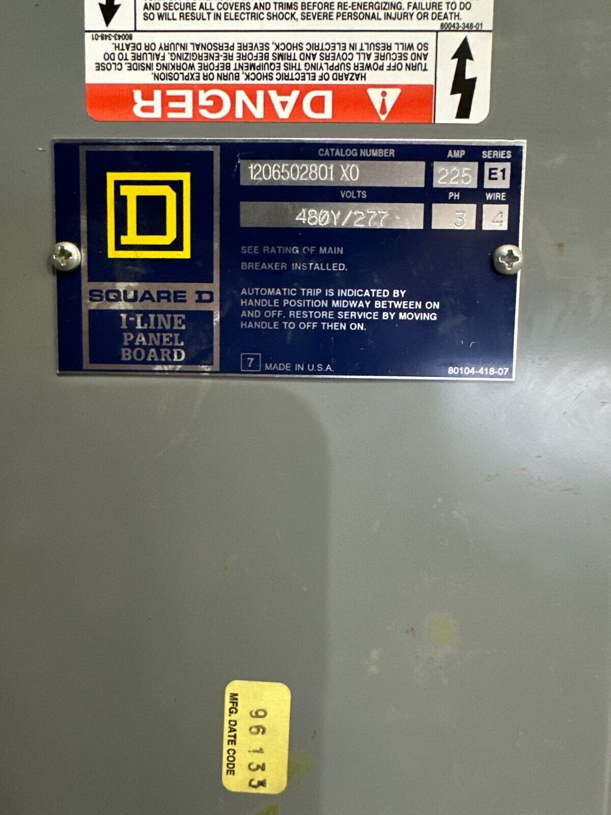 Square D I-Line Panelboard 225A 480Y/277V 3PH 4W 30 Circuit 225 Amp HC2665B MCB P479 Used