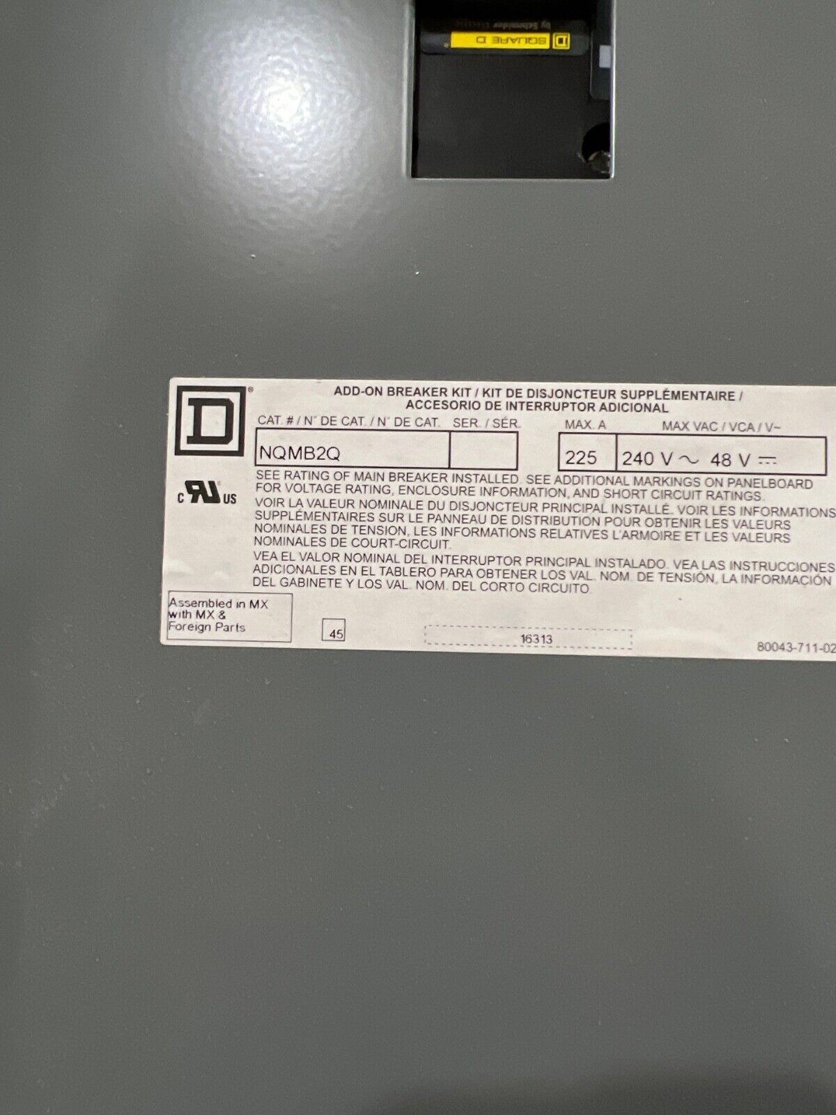 Square D NQOD442L2C Panelboard 225A 240V 3PH 4W 42 Cir Indoor Encl MCB QBL32200 P634 Used