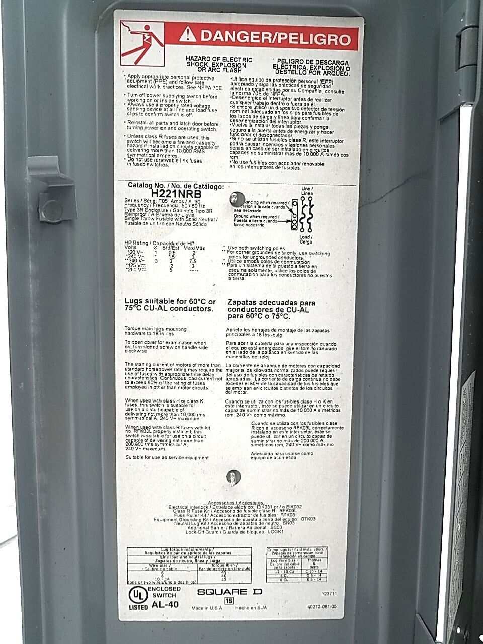 Square D H221NRB Used