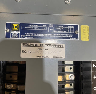 Square D NQOD442L400TFL Panelboard 400A 208/120V 4W 3PH 42 Cir MLO Panel 400 Amp Used