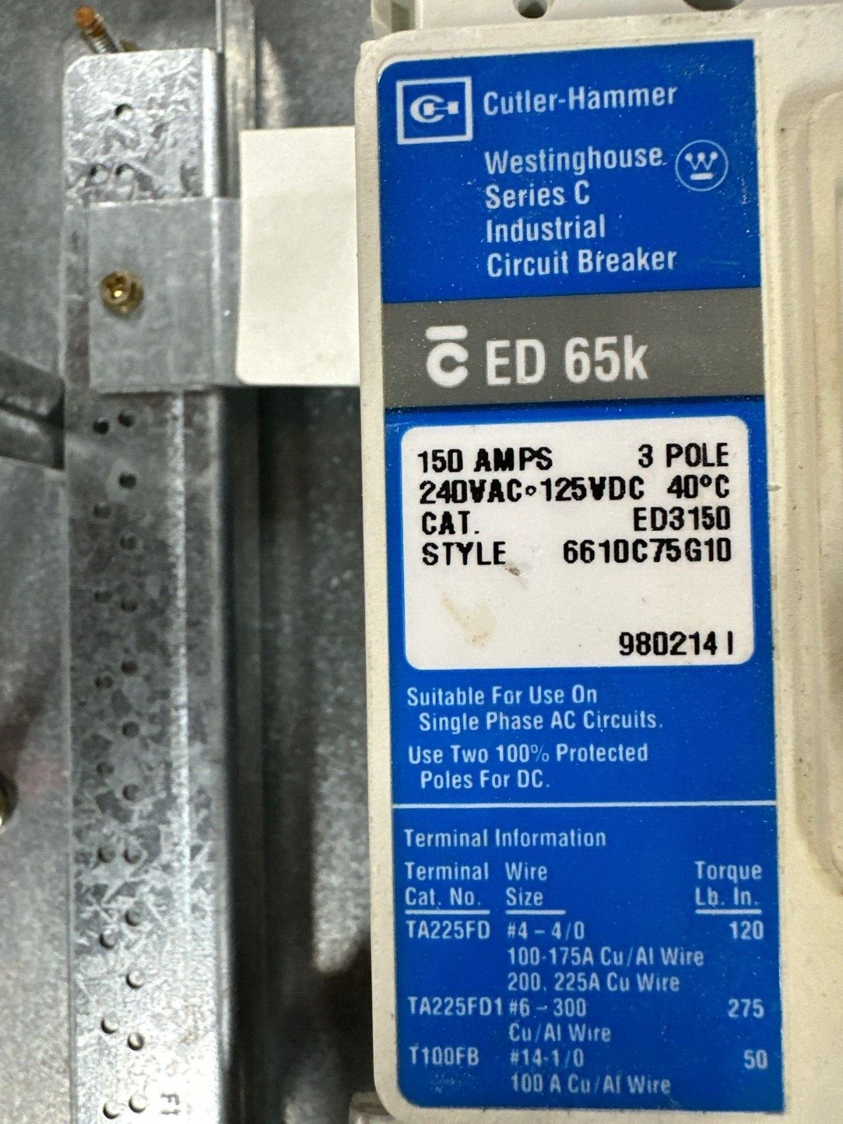 CH PRL1A Panelboard 225A 208Y/120V 3PH 4W Indoor Encl 30 Circuit MCB ED3150 P390 New