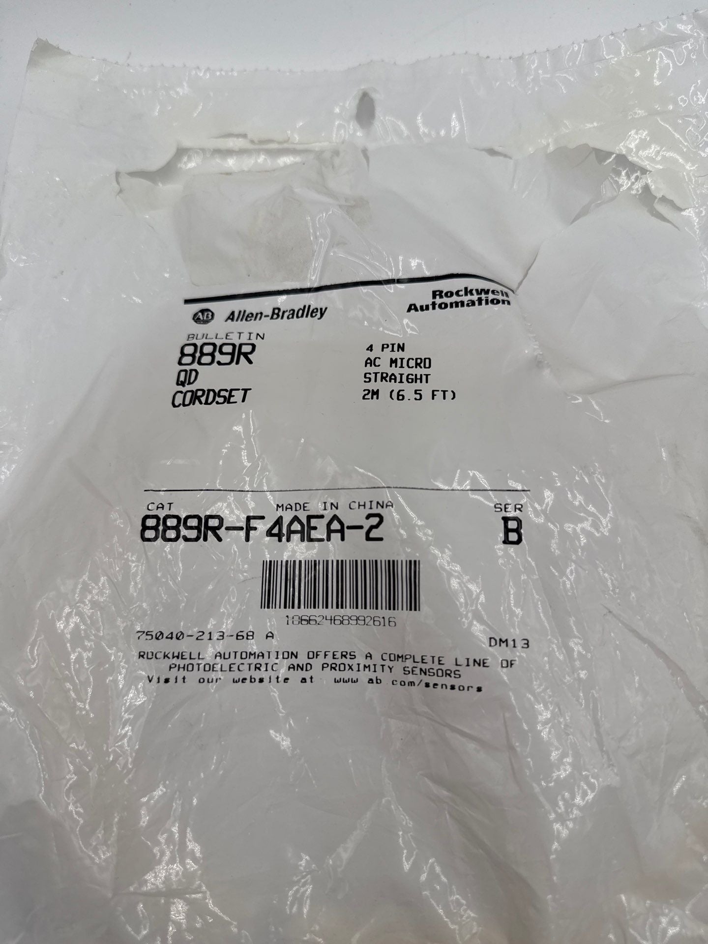 Allen Bradley 889R-F4AEA-2 Micro 4-Pin QD Cordset Cable 2M 6.5ft AC Micro New