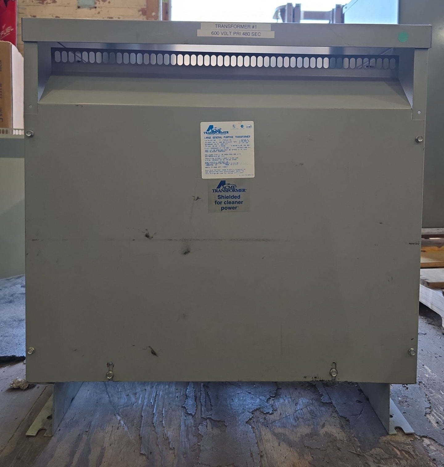 75kVA ACME TP-79522-3S Transformer Pri 600V Sec 480/277V 3PH Encl Type 2 Used