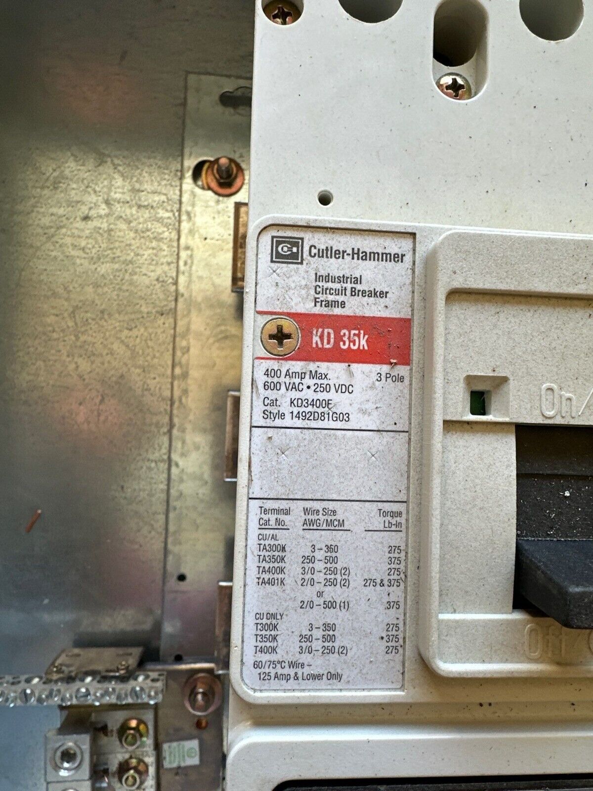 Cutler Hammer PRL4B Panelboard 400A 480V 3PH 3W 18 Cir MCB Indoor Encl BX2457 P022 Used