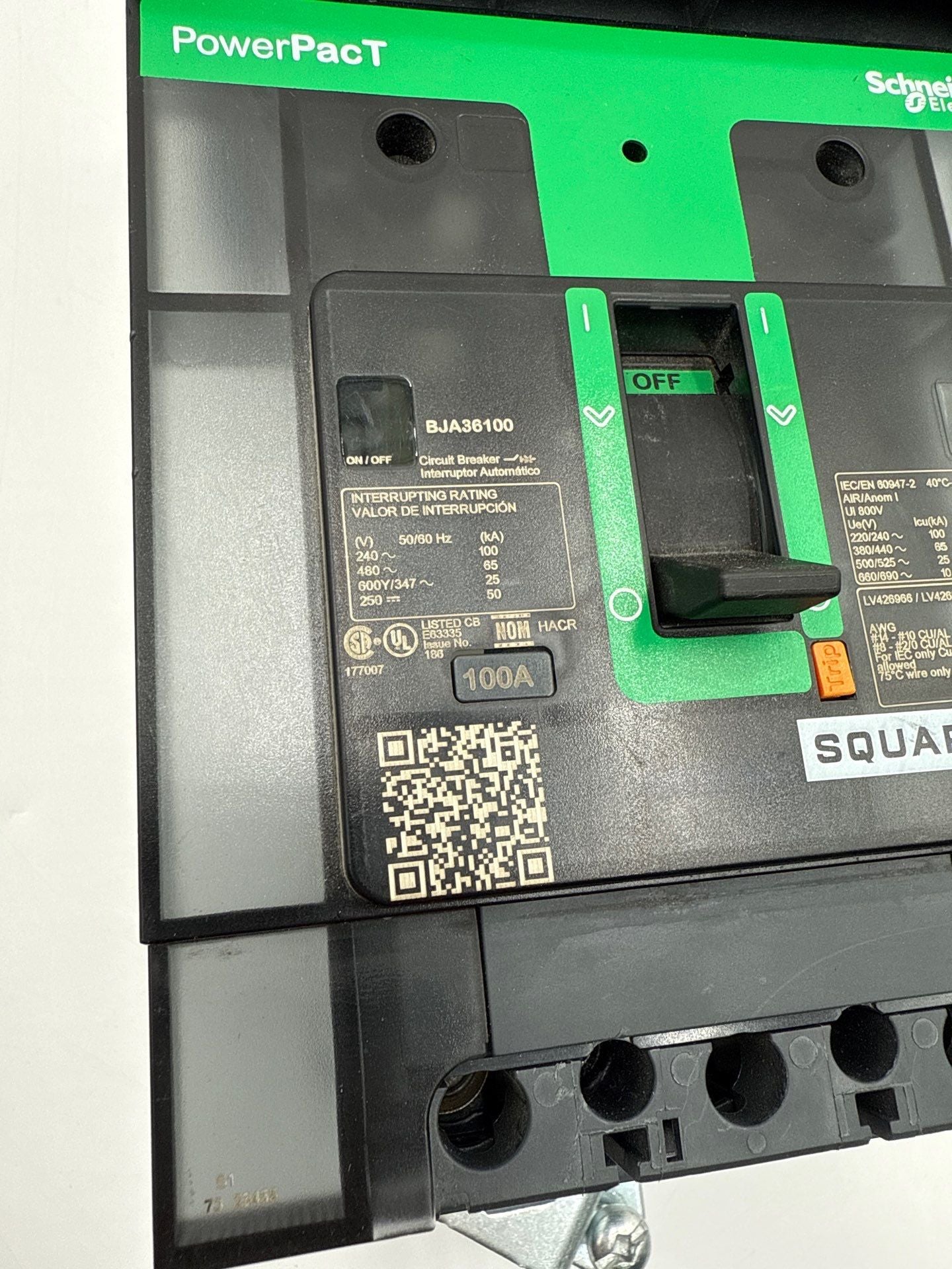 Square D BJA36100 I-Line Circuit Breaker 100A 3P 600V 3PH 100 Amp 3 Pole Used