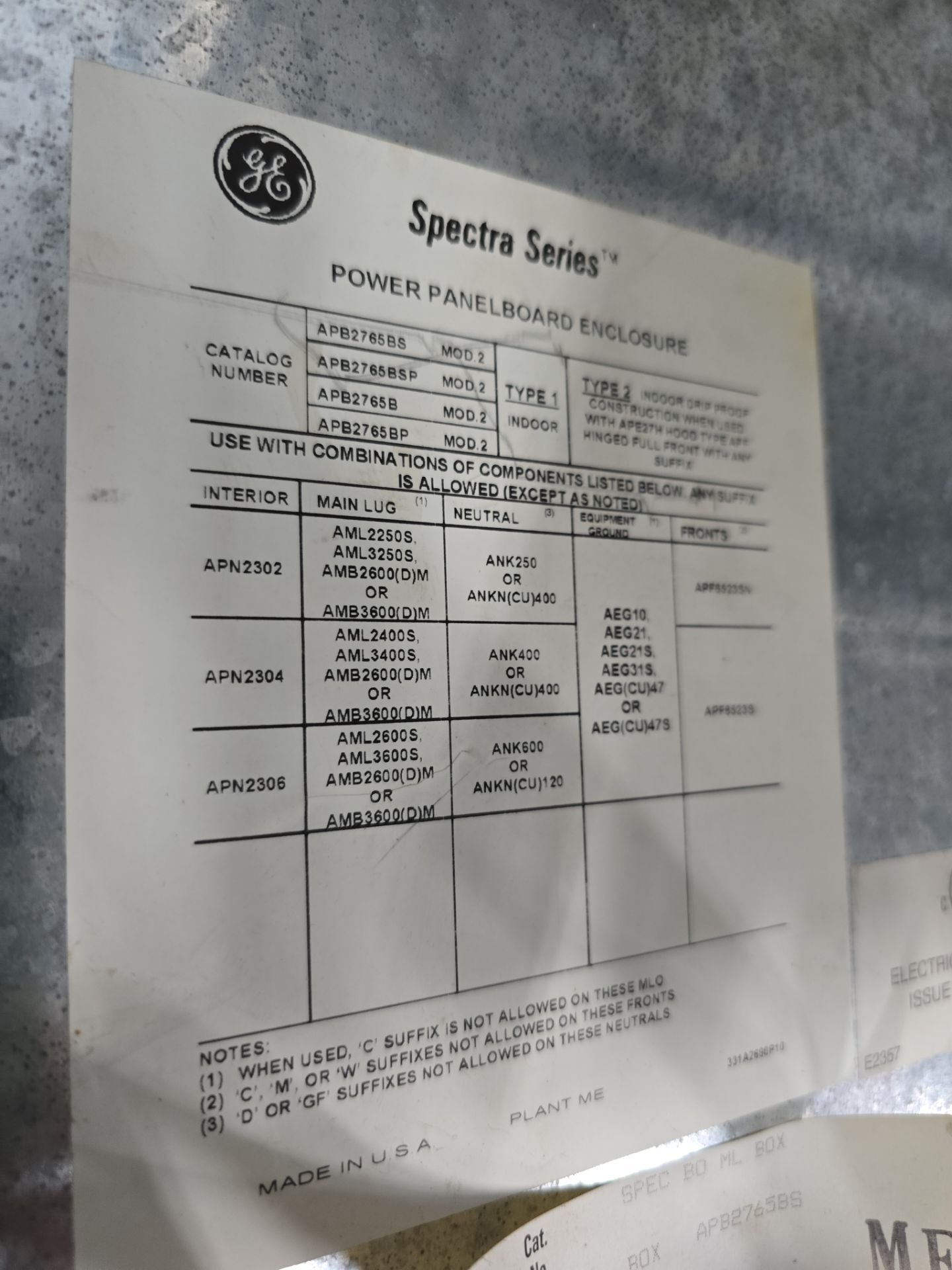 GE APNB Panelboard 400A 480/277V 3PH 4W TPHE277Y20PP Surge Protective Device