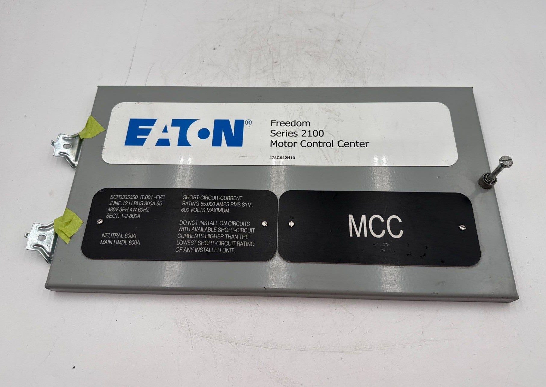 Eaton Freedom Series 2100 Name Plate Filler 8-1/2 x 15-1/2 Motor Control Center Used