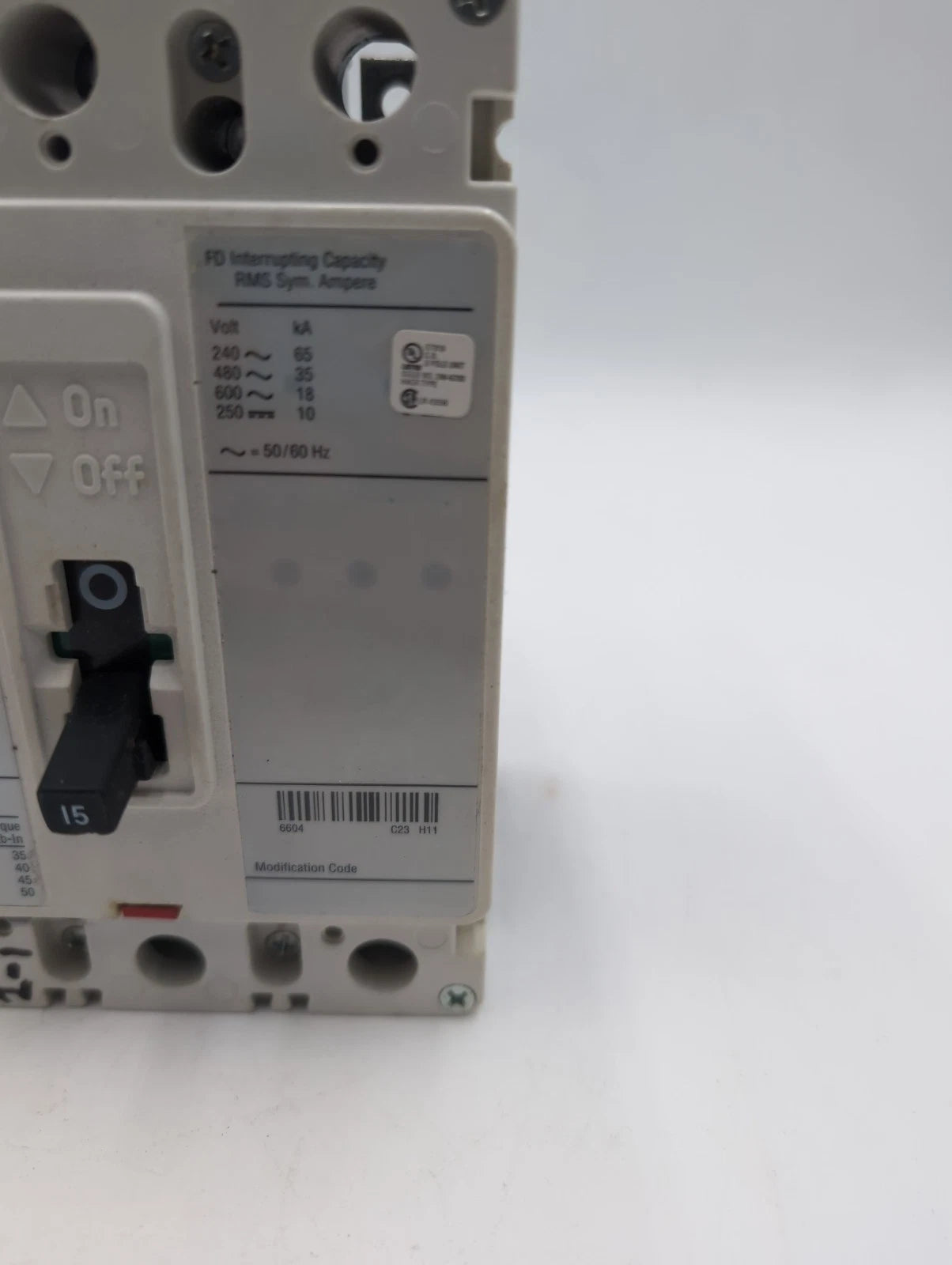 Eaton FD3015BP10 Circuit Breaker 15A 3P 600V FD 35k 15 Amp 3 Pole USED Used