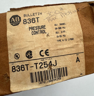Allen Bradley 836T-T254J Pressure Control Switch 120-600vac 0-300psi 1/4in New