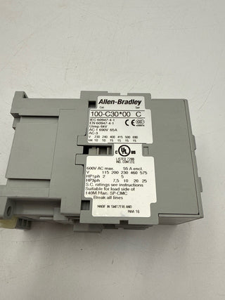Allen Bradley 100-C30D00 Contactor 30A 3P 600V Coil 110/120V 25HP Max 100-C30*00 New