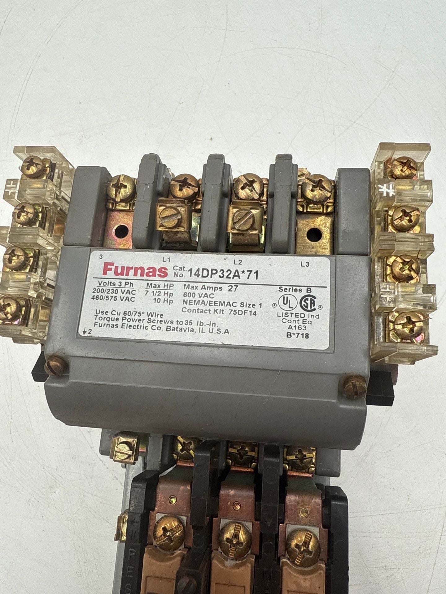 Furnas 14DP32AF71 Magnetic Starter 27A 3P 600V Size 1 Coil 110-120V Heater K36 Used