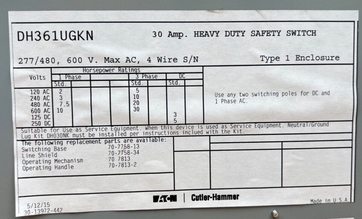 Eaton DH361UGK Used