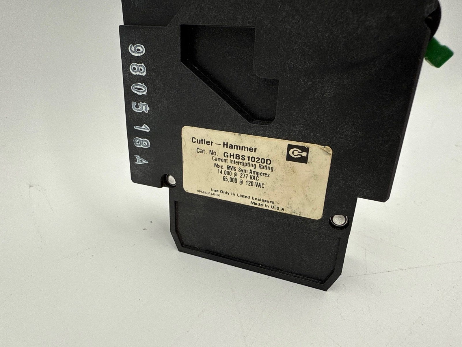 Cutler Hammer GHBS1020D Circuit Breaker 20A 1P 277V 1PH GHBS Bolt On 20 Amp Used