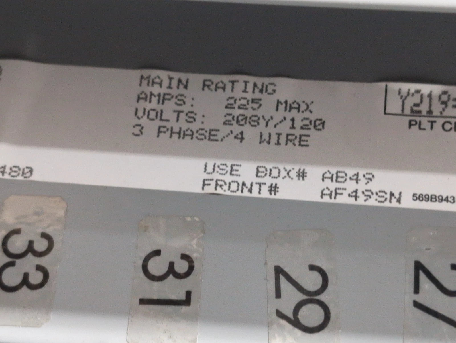 GE AQF3422MB Panelboard 225A 208/120V 3PH 4W 42 Cir MLO Panel 225 Amp AB49B Used