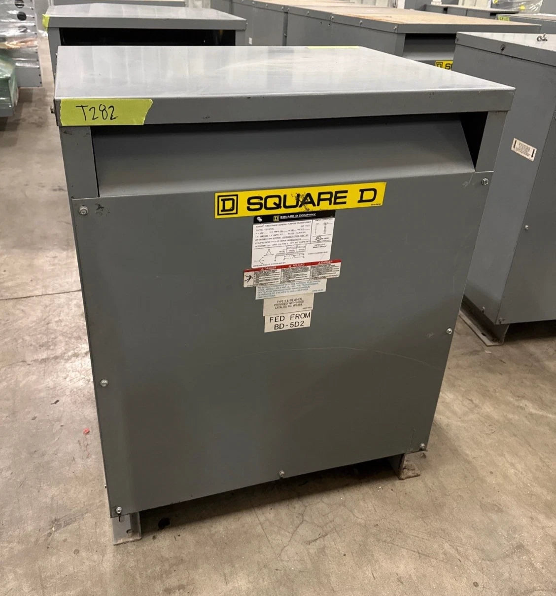 Square D 112.5KVA EE112T3H Transformer 3PH Pri 480V Sec 208Y/120V Indoor T282 Used