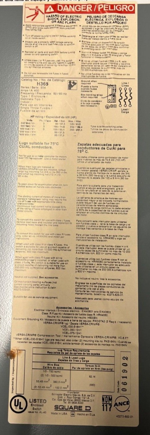 Square D H365 Used
