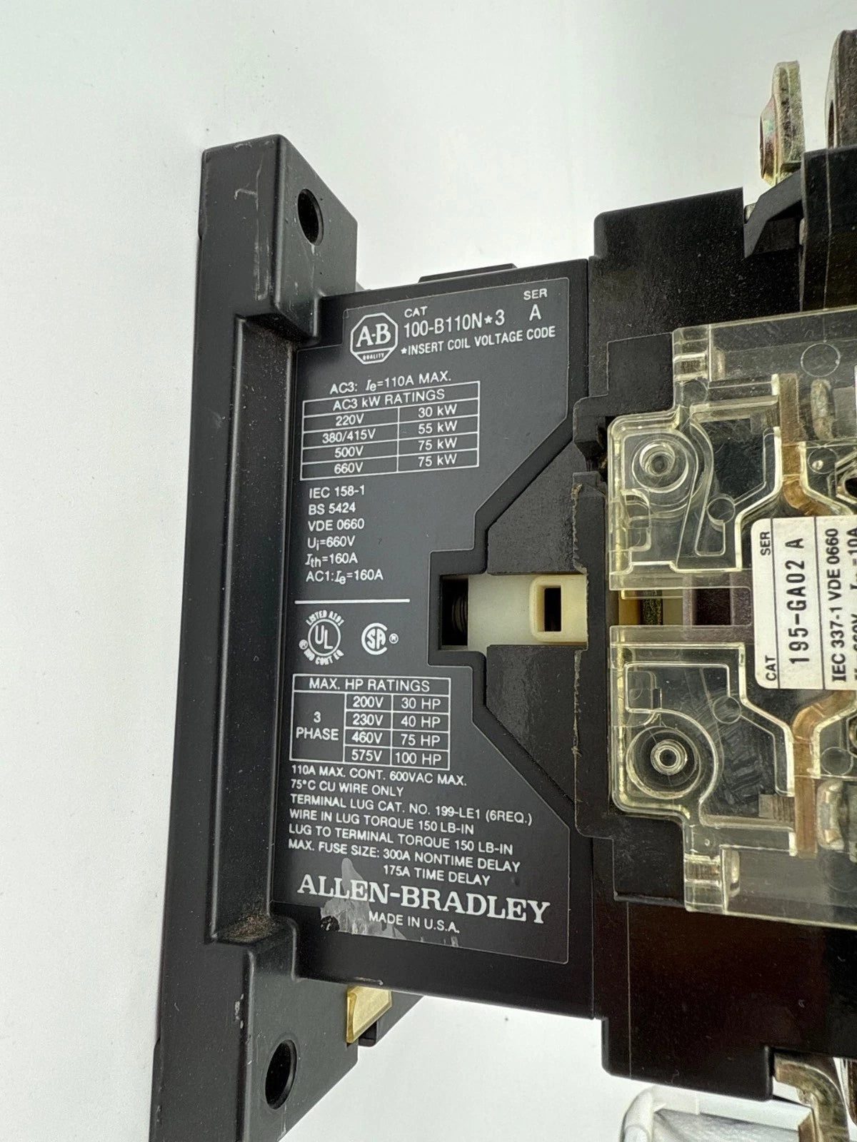 AB 100-B110ND3 Contactor 110A 3P 600V 3PH 100HP Coil 110/120V 100-B110N*3 Used