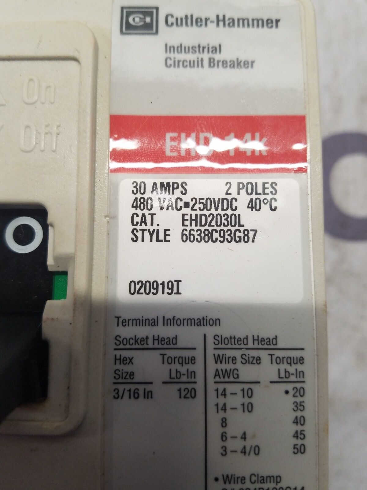 Cutler-Hammer EHD2030L Used