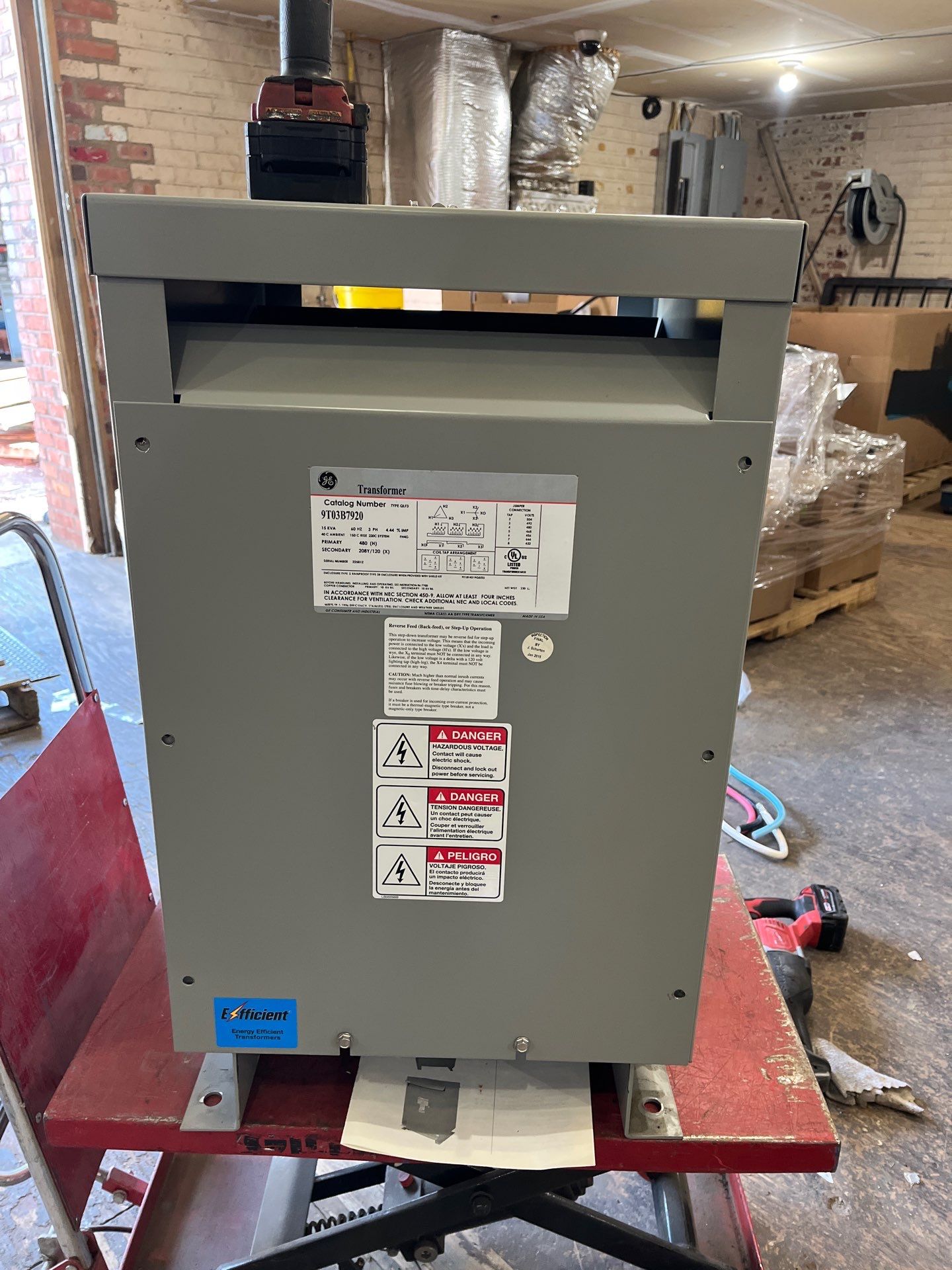 15kVA GE 9T03B7920 Transformer Pri 480V Sec 208Y/120V 3PH Indoor QLF3 Used