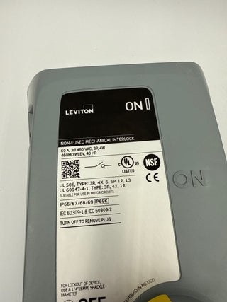 Leviton 460MI7WLEV Non Fused Mechanical Interlock 60A 3P 480V 3PH 4W 40HP New
