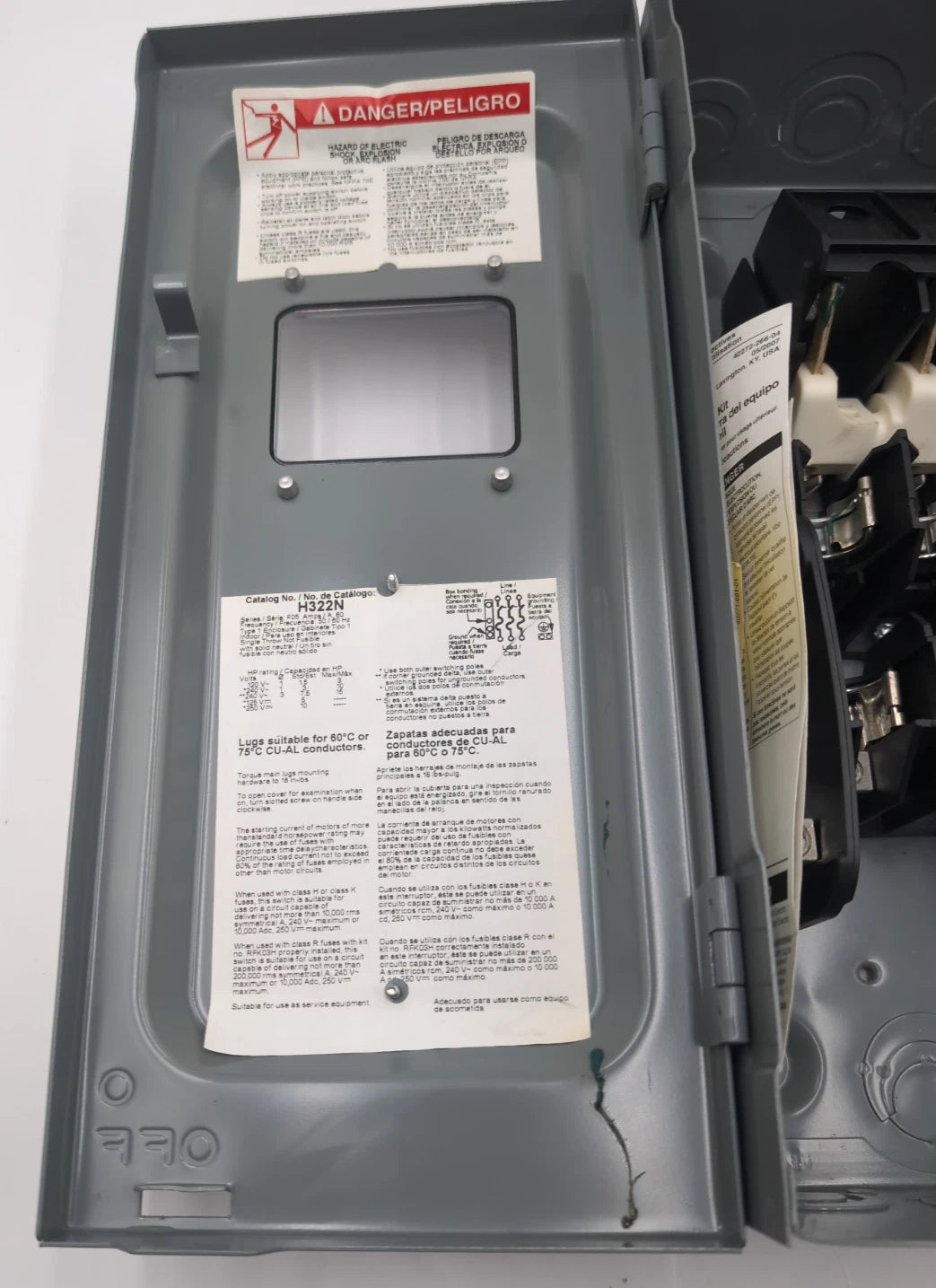 Square D H322N Safety Disconnect Switch 60A 3P 240V 15HP 60 Amp 3 Pole Window Used