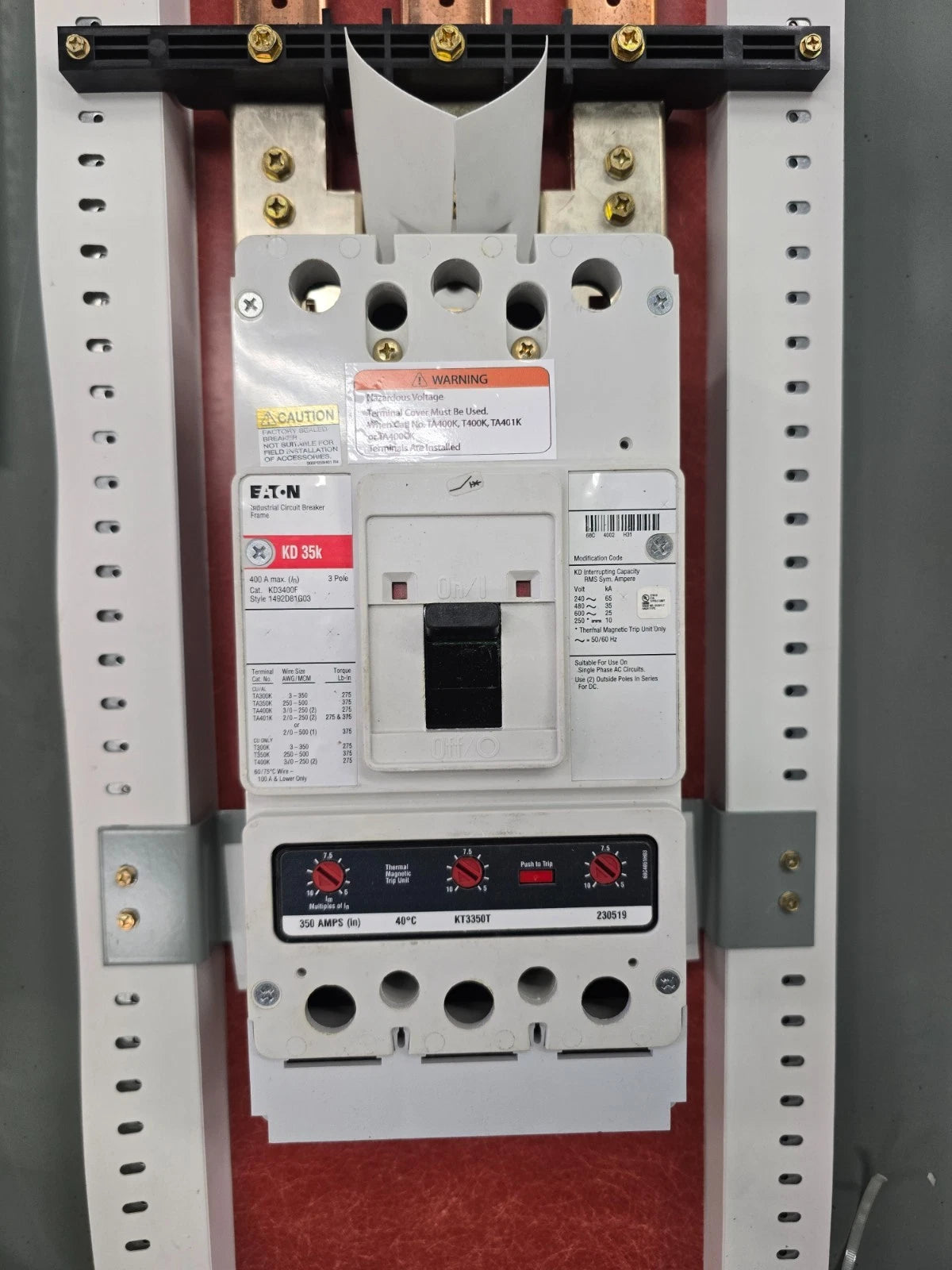 Eaton PRL3X Panelboard 400A 480/277V 3PH MCB Panel KD3400 Subfeed 350A 3R Encl Used