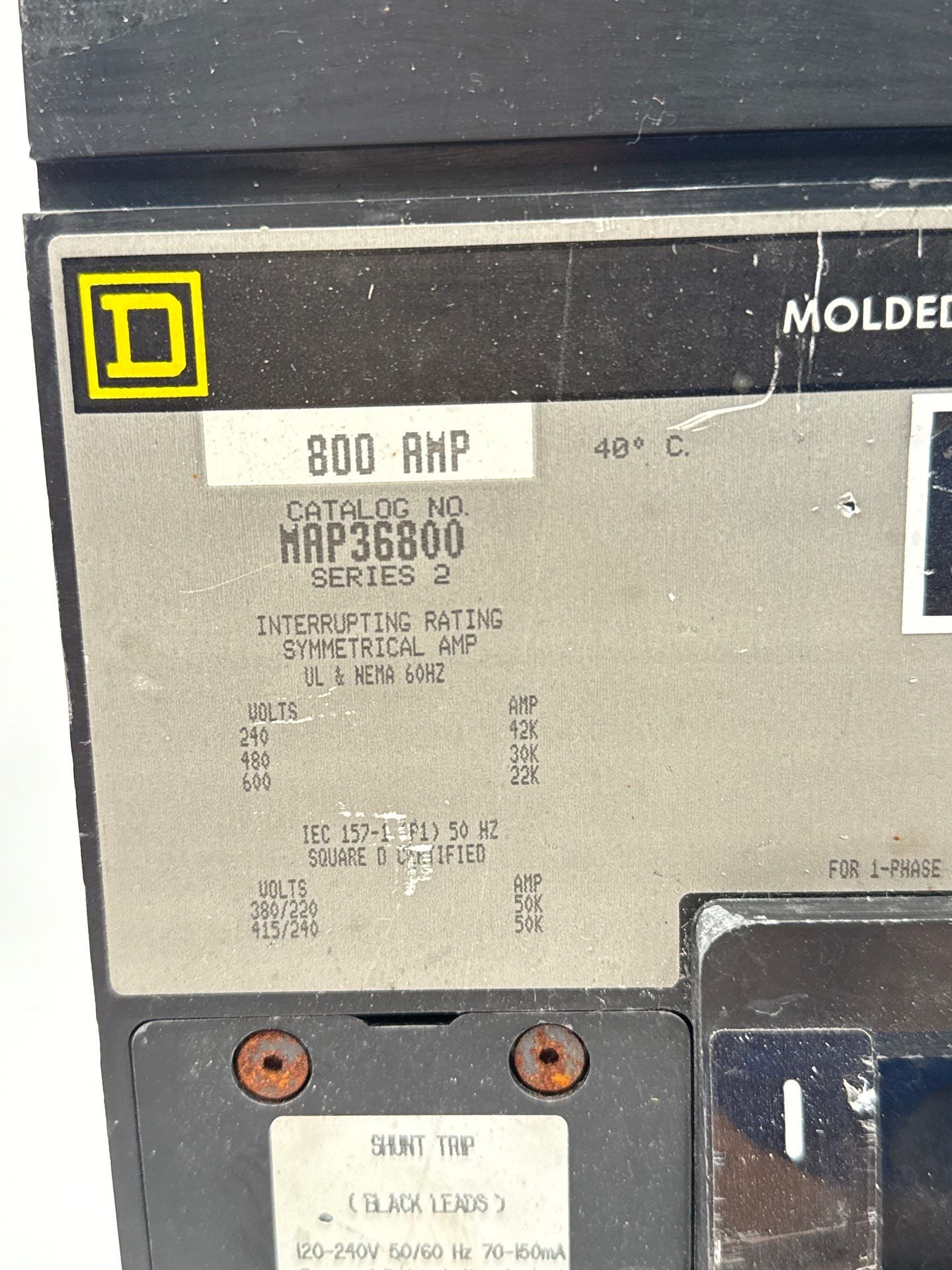 Square D MAP36800 Circuit Breaker 800A 3P 600V Shunt Trip MAP 800 Amp 3 Pole Used