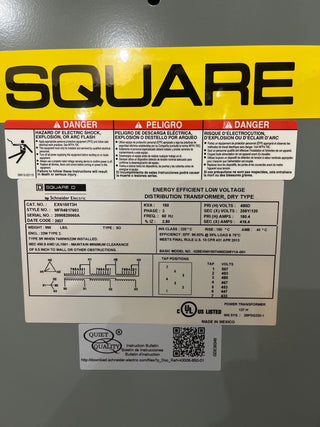 150KVA Square D EXN150T3H Transformer Pri 480V Sec 208/120V 3PH Indoor New