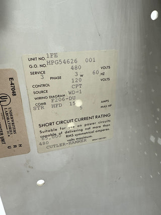 Eaton Freedom 2100 18" 15A Combo MCC Bucket HFD3015 Breaker Size 2 Starter Used