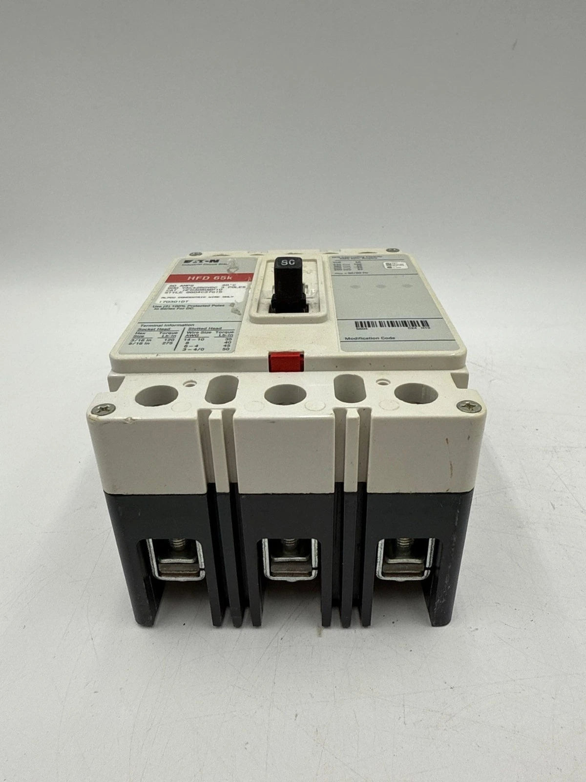 Eaton HFD3080BP10 Circuit Breaker 80A 3P 600V 3PH HFD 65k 80 Amp 3 Pole Used