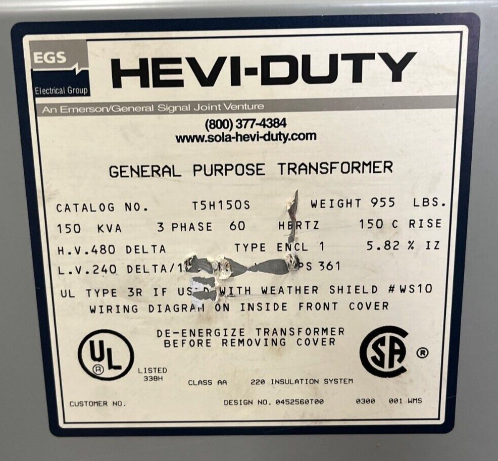 Sola/Hevi-Duty T5H150S Used