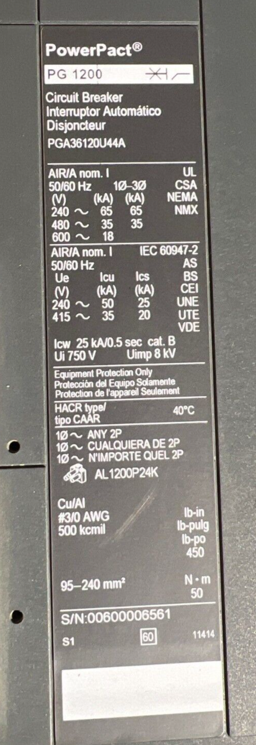 Square D SQD PGA36120U44A New