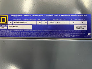 Square D NF Panelboard 100A 480/277V 3PH 4W 42 Circuit Indoor Encl MCB HDP36100 P005 New