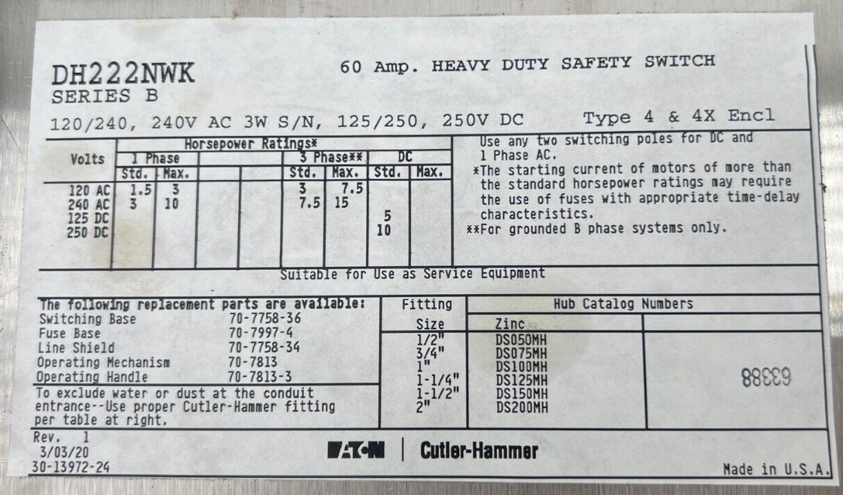 Eaton SPD200480Y2K Used