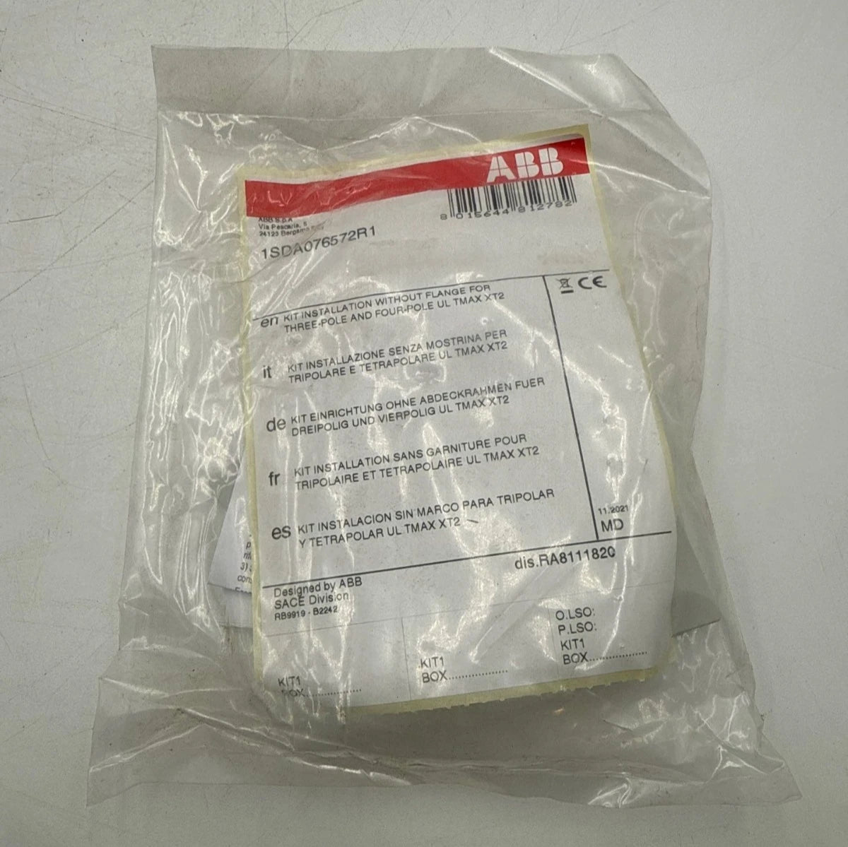 ABB 1SDA076572R1 Kit Installation W/o Flange For 3P 4P TMAX XT2 Breakers New