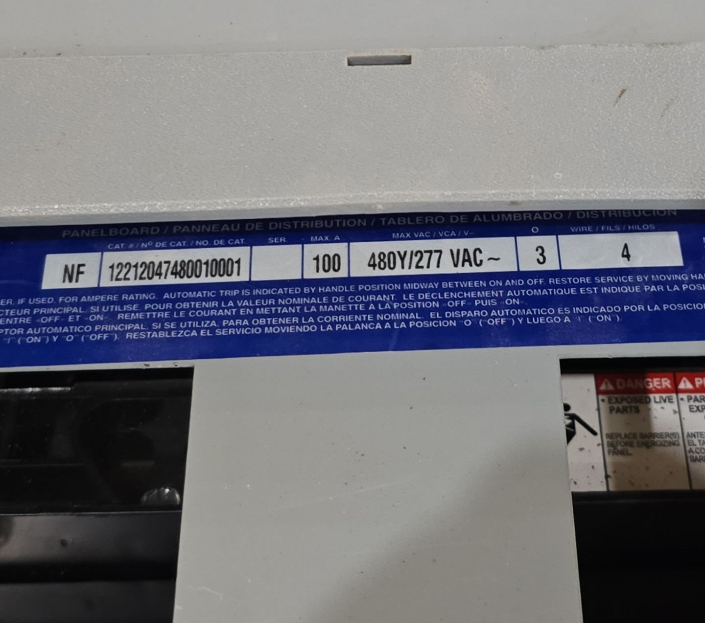 Square D NF Panelboard 100A 480/277V 3PH 4W 30 Cir MCB 3R Encl Outdoor Main EGB34100 Used