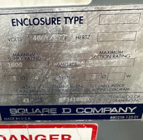Sqaure D Square-D-1600-Amp-480-Volt-GFI-Disconnect Used