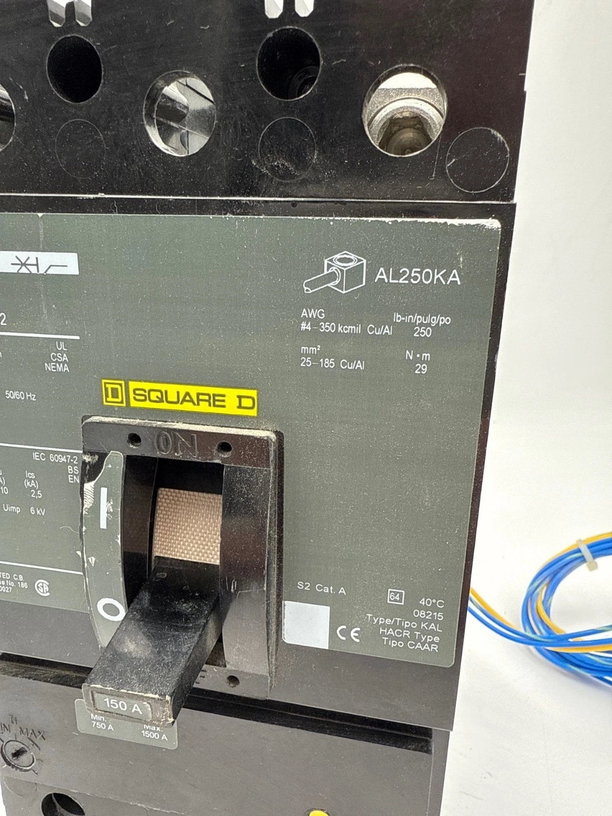 Square D KAL261501212 Circuit Breaker 150A 2P 600V KAL 150 Amp Aux Switch 11A Used