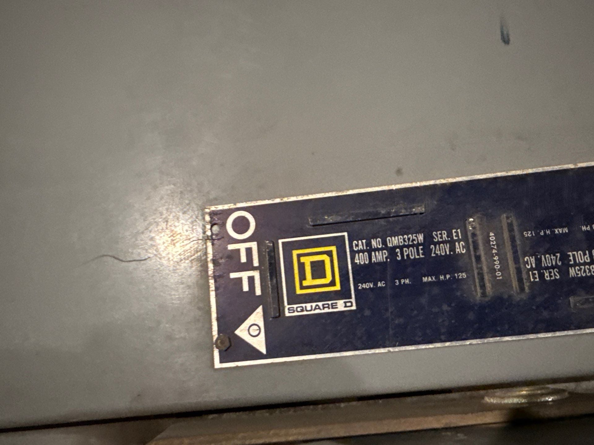 Square D QMB325W QMB Branch Panel Switch 400A 3P 240V 400 Amp 3 Pole Used