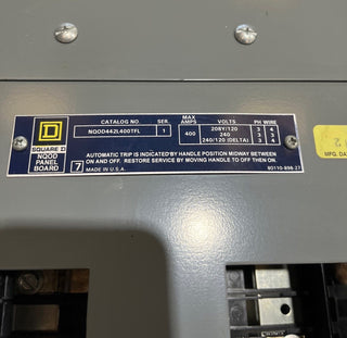 Square D NQOD442L400TFL Panelboard 400A 208/120V 4W 3PH 42 Cir MLO Panel 400 Amp Used
