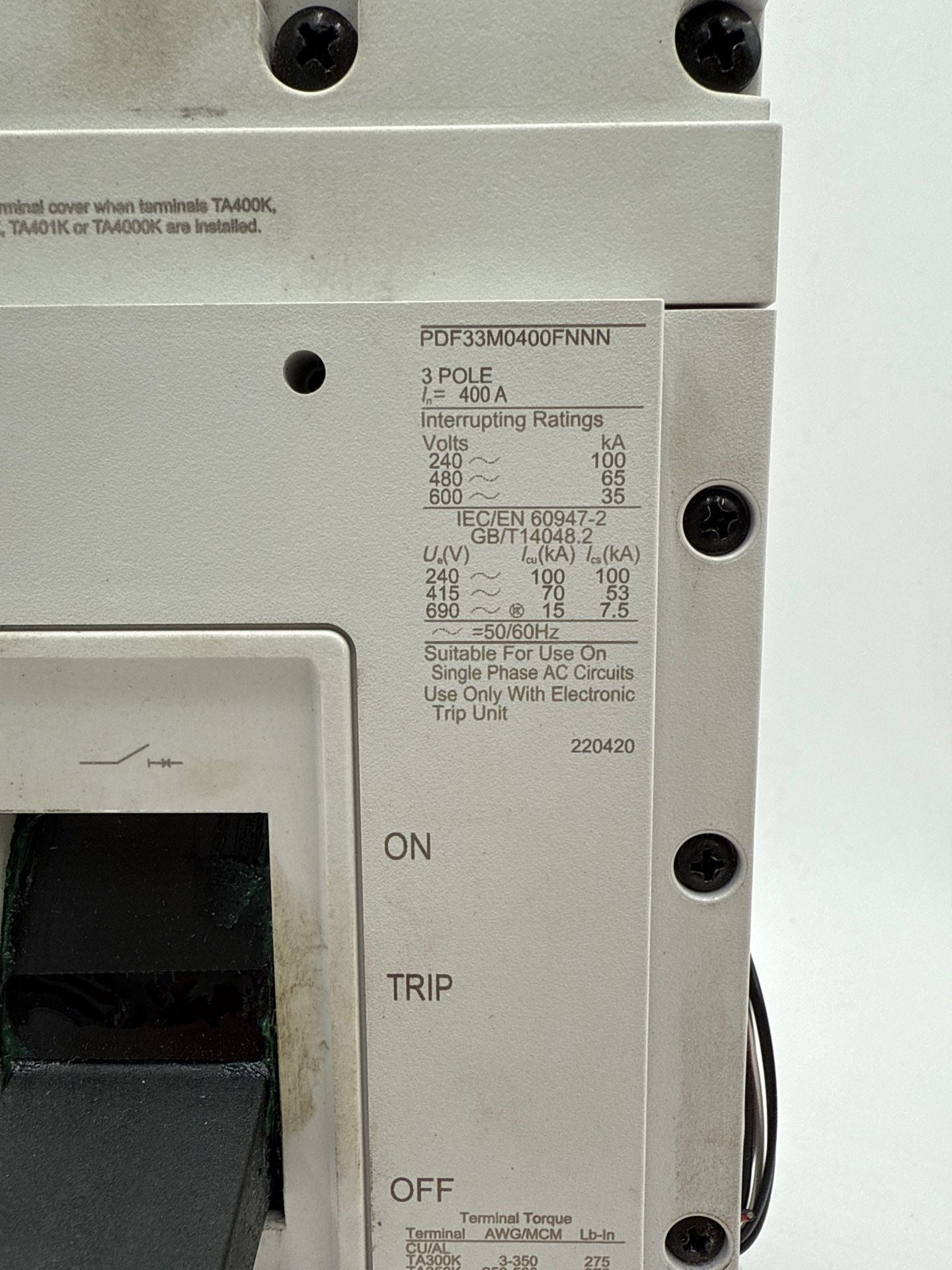 Eaton PDF33M0400FNNN Circuit Breaker 125A 3P 600V PDF3 125 Amp 3 Pole New