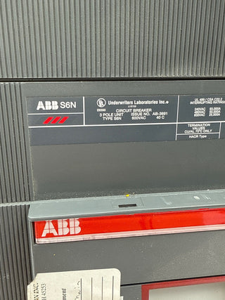 ABB S6N Circuit Breaker 800A 3P 600V 3PH SACE S6 LSI Trip PR212/P 800 Amp Used