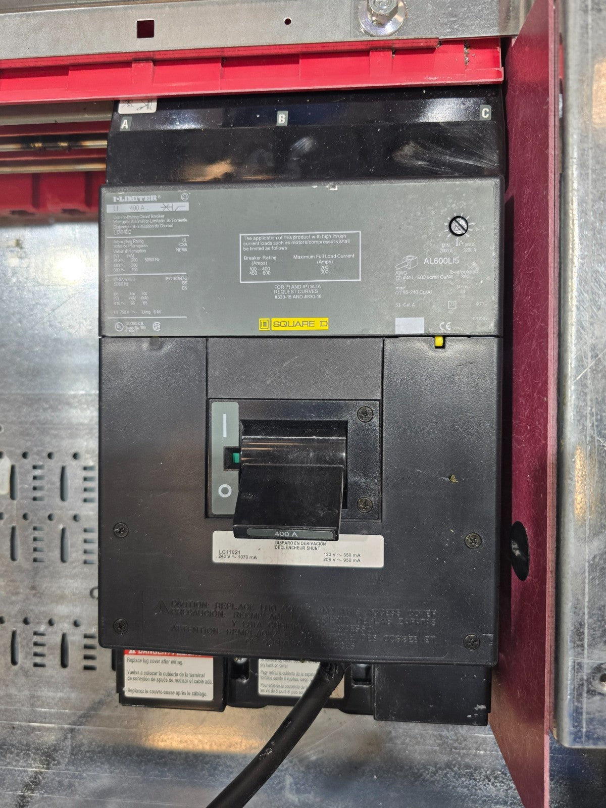 Square D HCP I-Line Panel 400A 480V 3PH 3W MCB 400 Amp LI36400 3R Encl 66 Cir Used